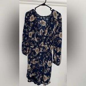 DR2 Navy Floral Tie-Front Dress